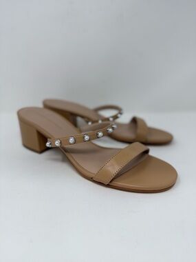 New Stuart Weitzman Pearl Strap Block Slide Sz 8